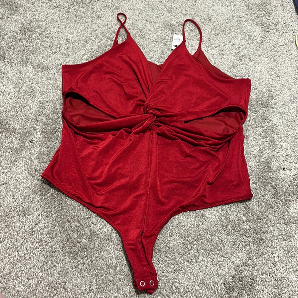NWT Express Silky red bodysuit with knot/slits on the front